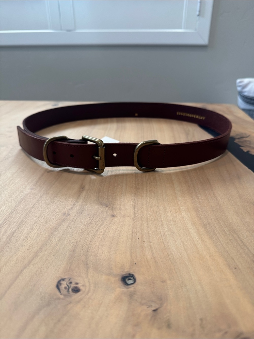 Anthropologie Double Buckle Leather Belt in Burgundy